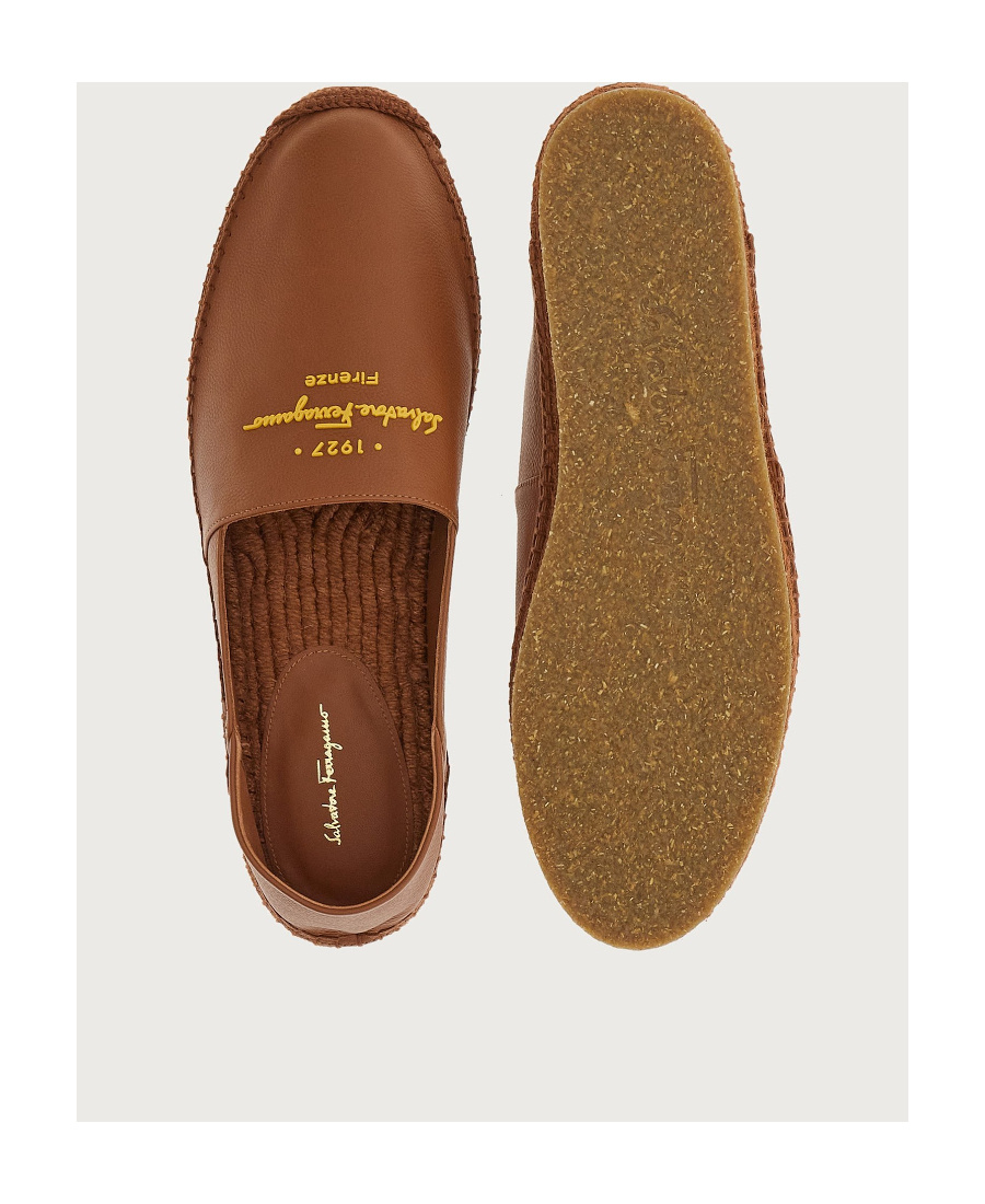 Ferragamo Gus Logo Leather Espadrilles In Brown