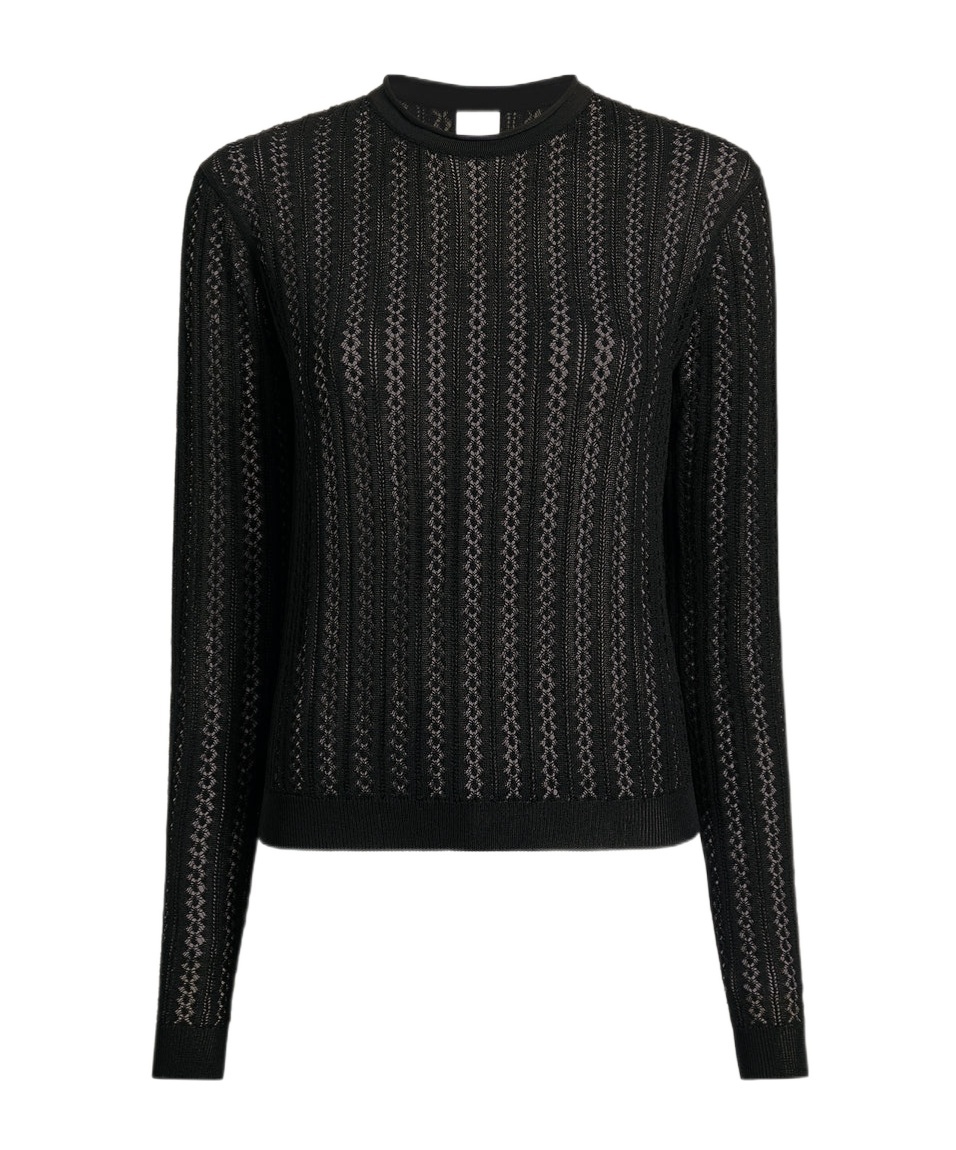 Khaite Colleen Crewneck Long-sleeve Pointelle Knit Top In Black