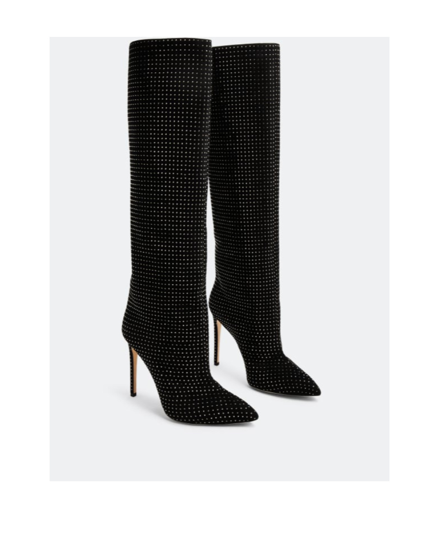 Paris Texas Holly Crystal-embellished Suede Knee Boots In Black