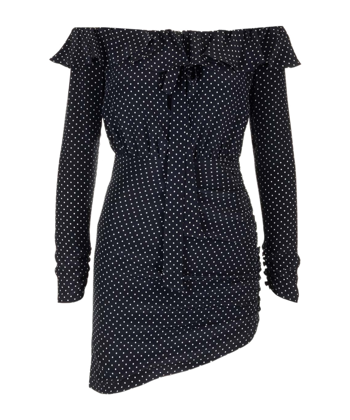 Alessandra Rich Blue Silk Minidress With White Polka Dots In Black