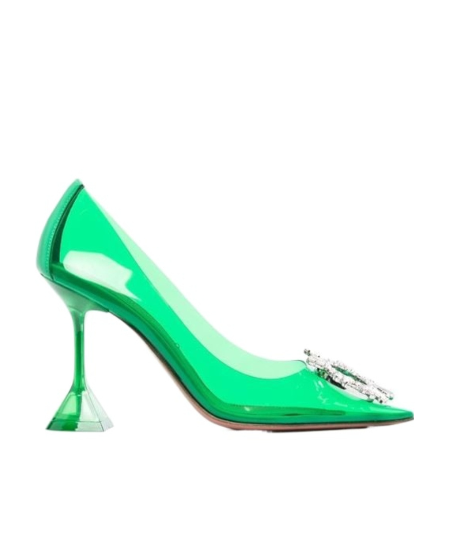 Shop Amina Muaddi Decorated High Heels In Green
