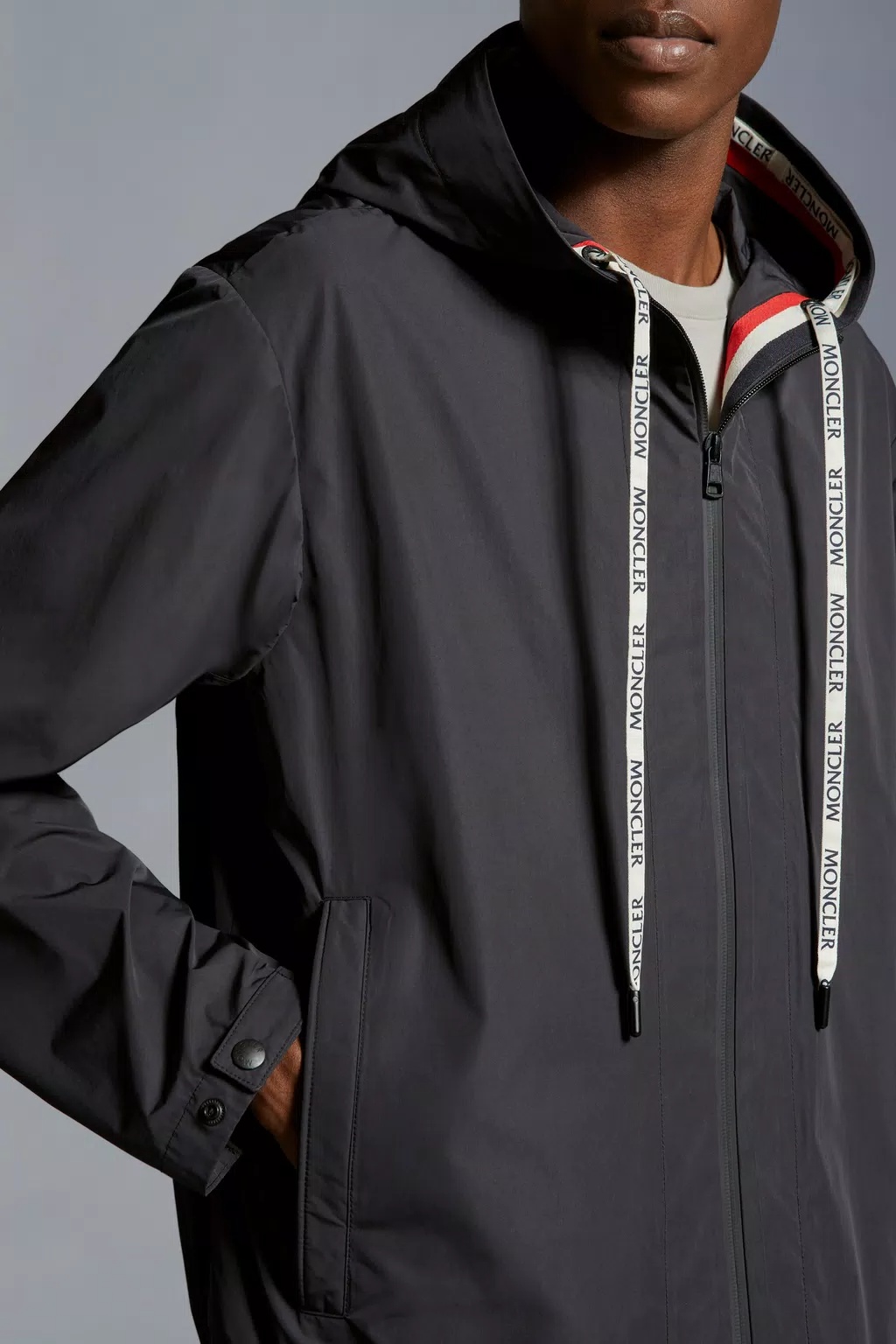 Moncler Drawstring Hooded Jacket In Black