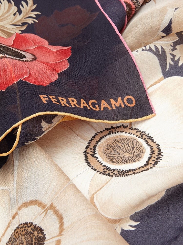 Ferragamo Anemone Print Silk Scarf In Multicolor