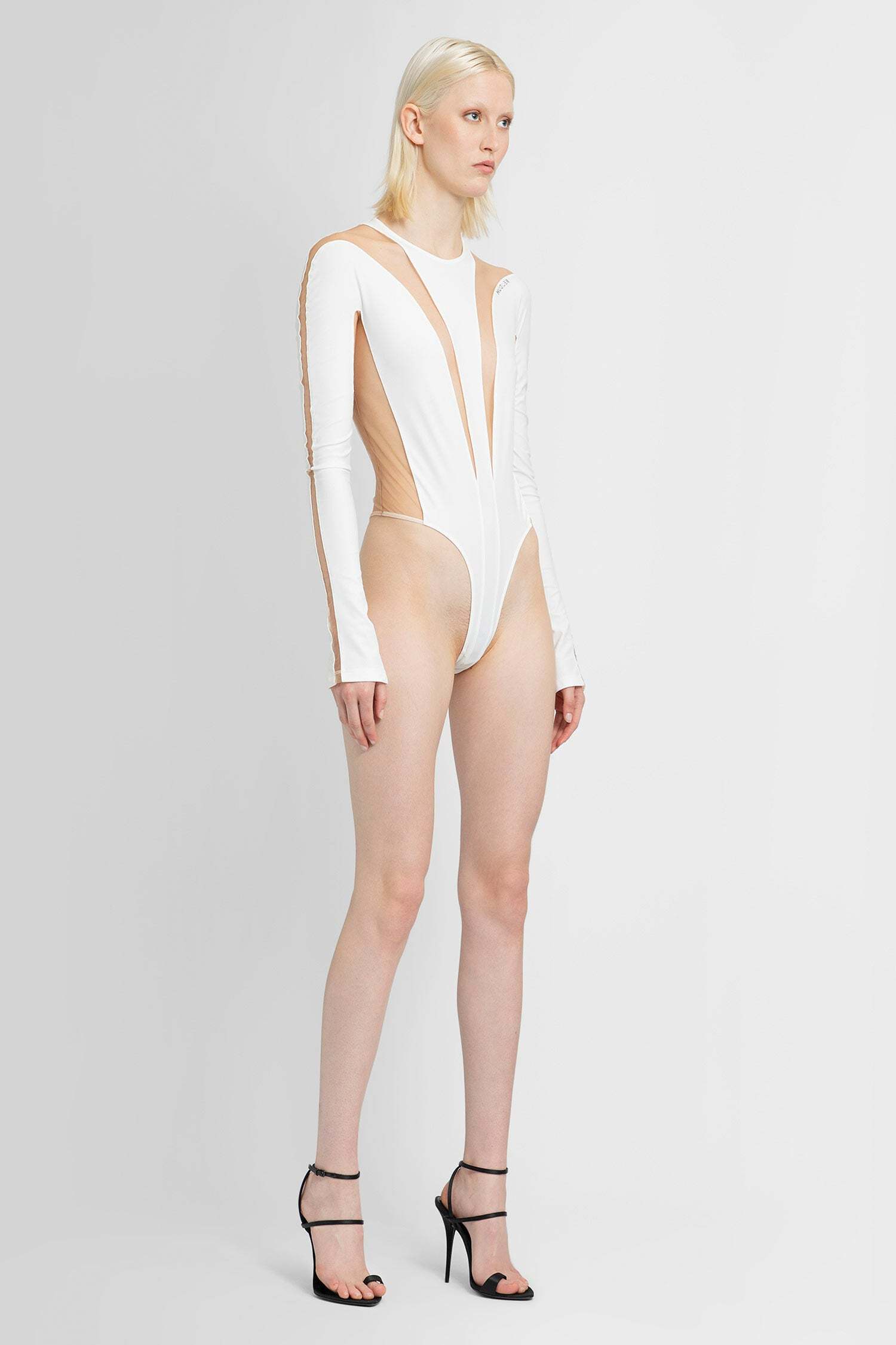 Mugler Illusion Shaping Bodysuit Woman White In Polyamide In Nude