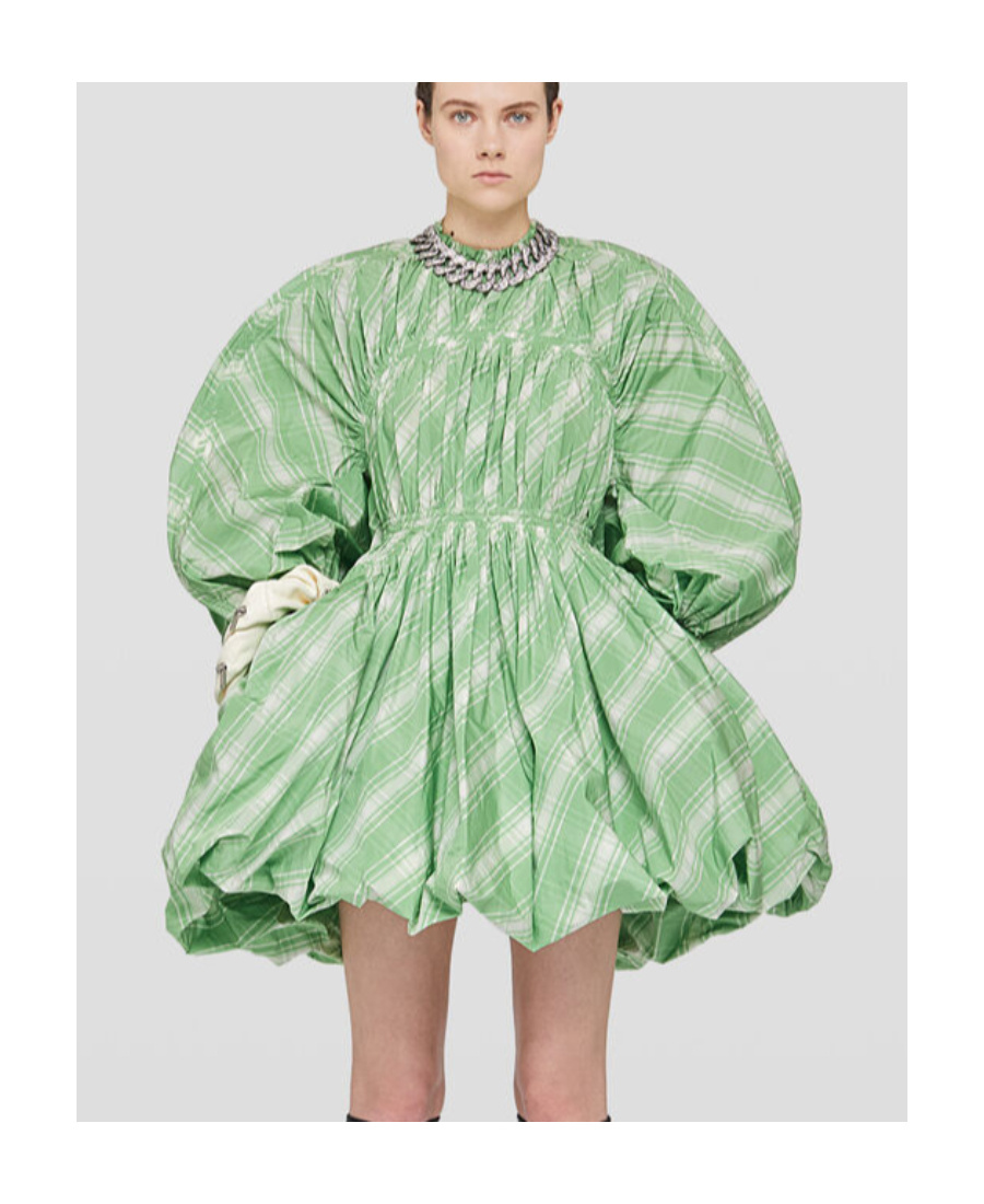 Jil Sander Checked Long Sleeve Mini Dress In Green