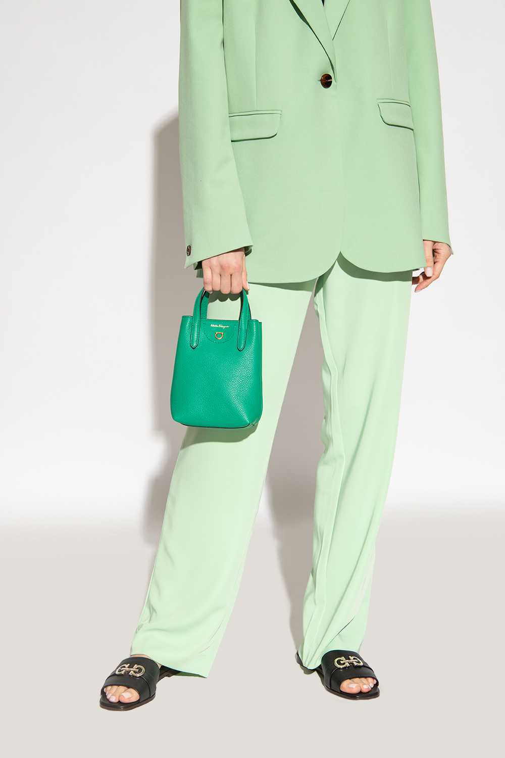 Ferragamo Logo Gancini Mini Shoulder Bag In Green