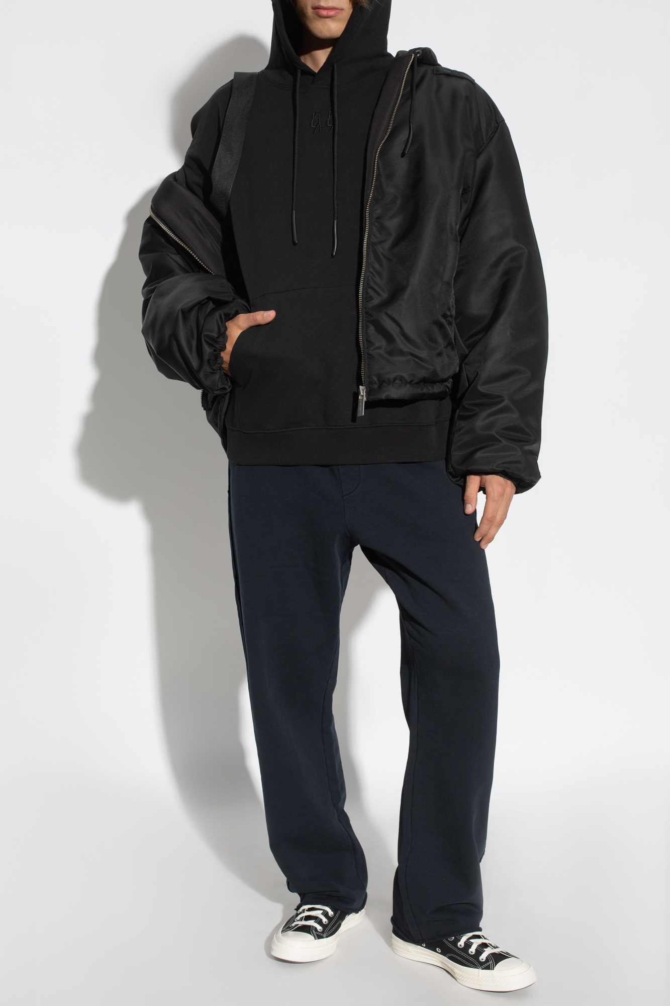 44 Label Group Zip-up Hooded Jacket In Black