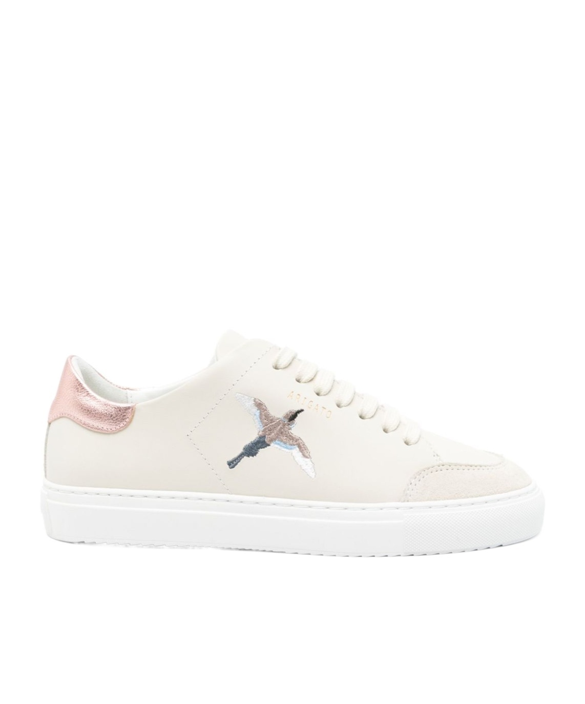 Axel Arigato Round Toe Leather Sneakers With Metallic Accent In White