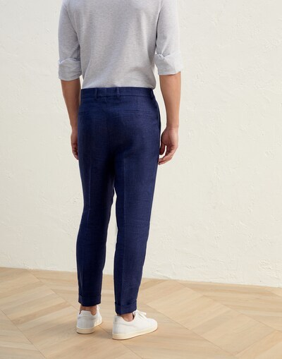 Brunello Cucinelli Silk-wool-cashmere Tapered Trousers In Blue