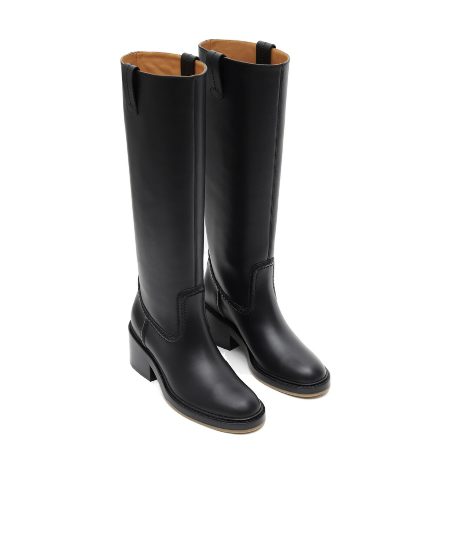 Chloé Leather High Boots With Embossed Stitches In Black