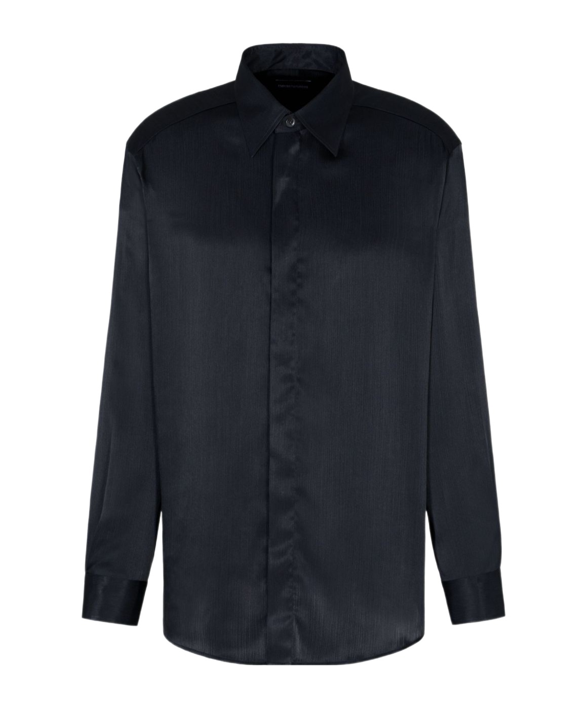 Emporio Armani Long Sleeve Satin Shirt With Spread Collar In Black