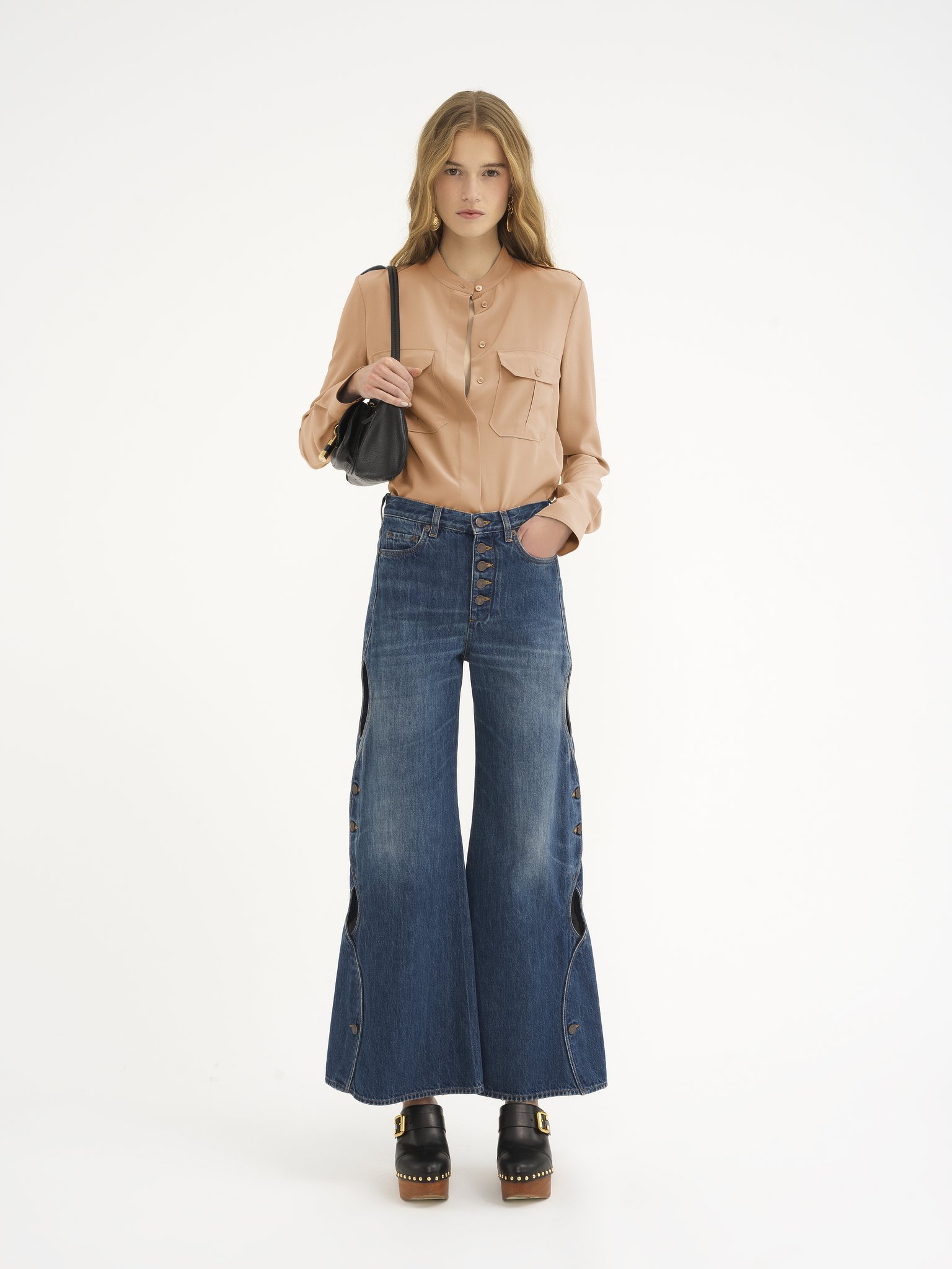 Chloé Classic Crepe Chine Shirt In Nude