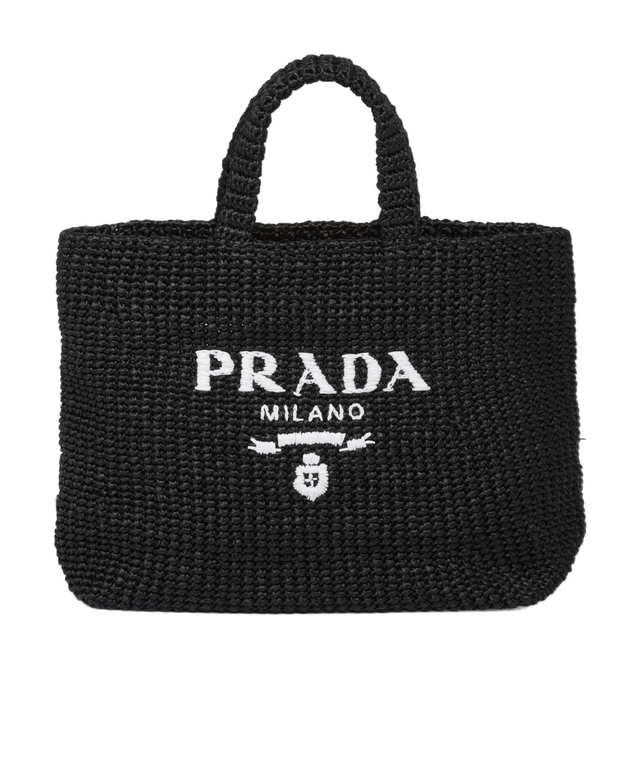 Prada Raffia Tote Bag In Black