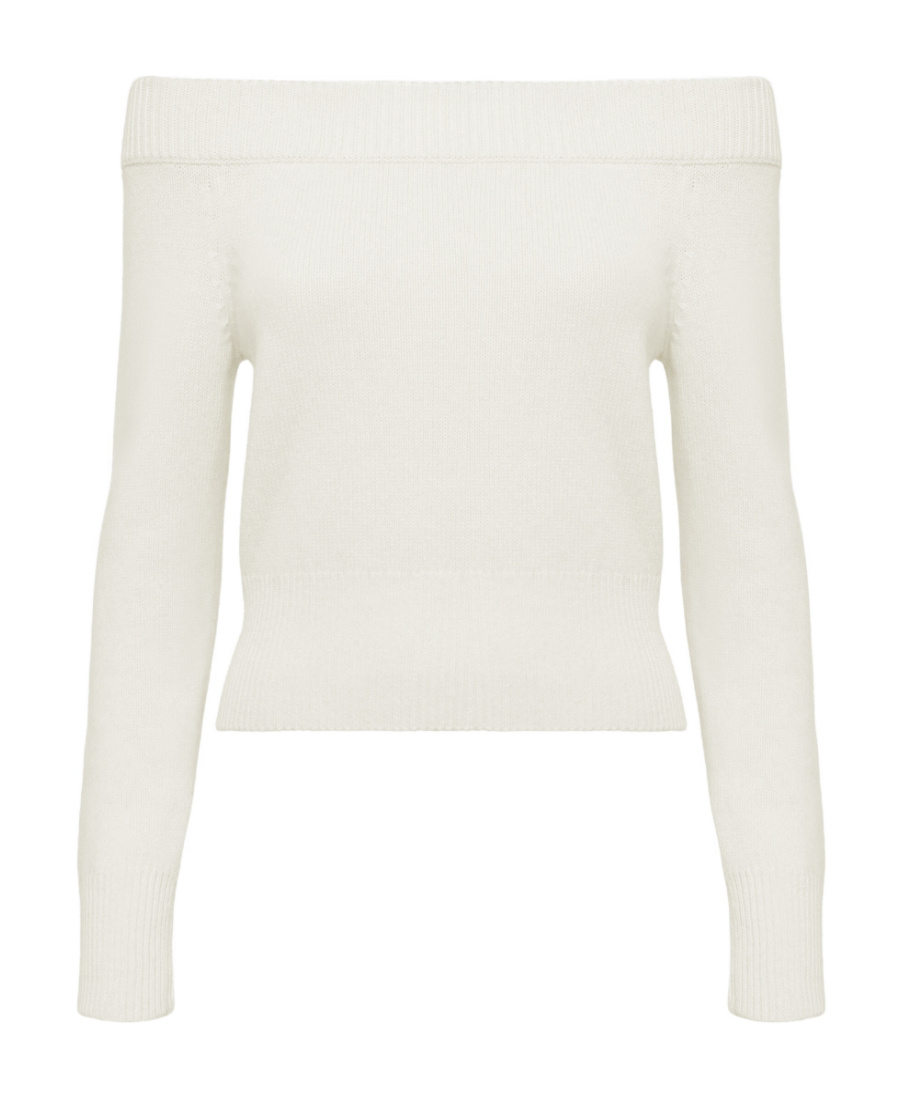 Alexander Mcqueen Off-shoulder Ribbed-trimmed Jumper In White