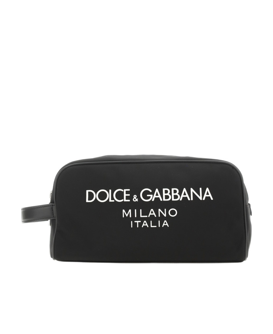 Dolce & Gabbana Nylon Toiletry Bag With Rubberized Logo In Black