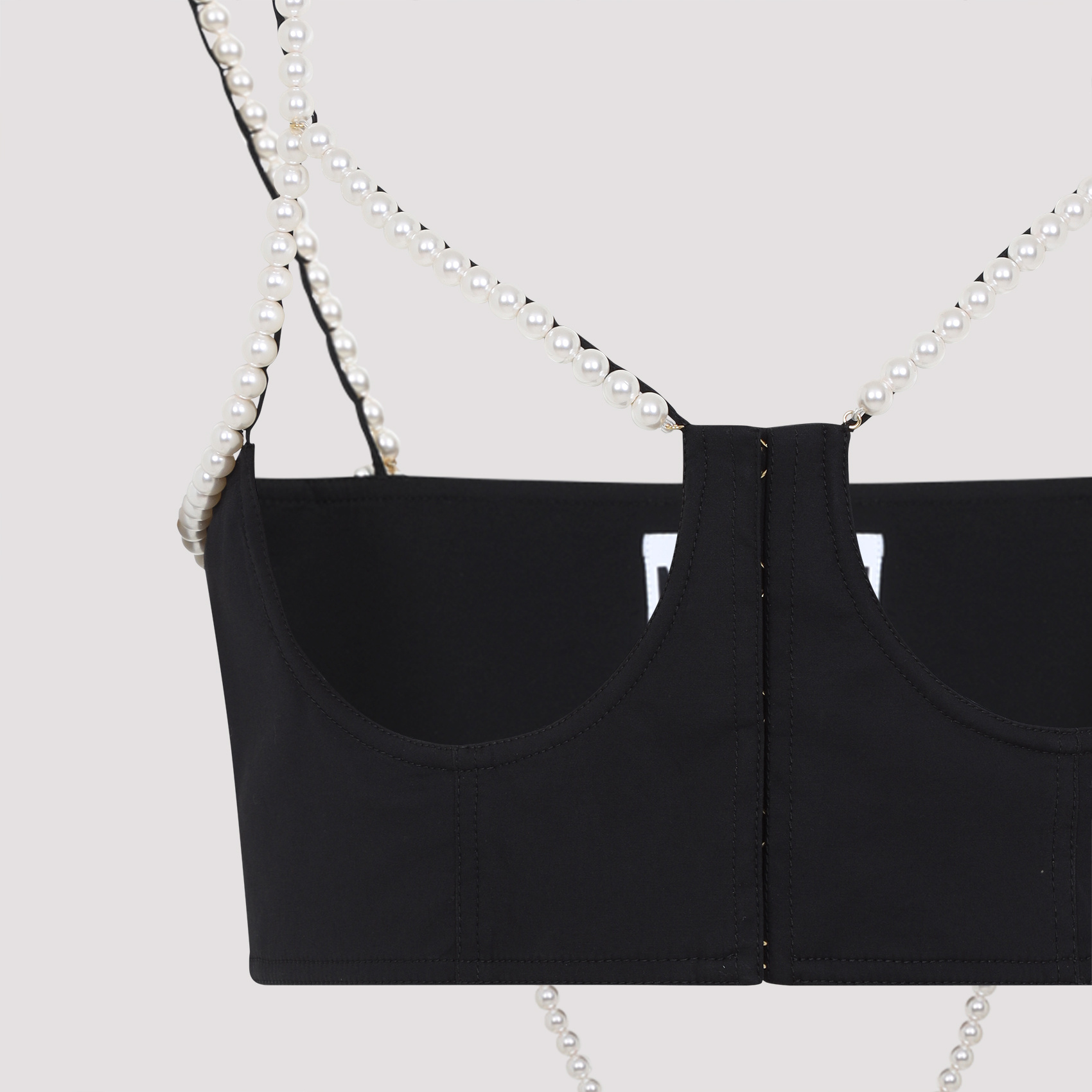 Moschino Stretch Poplin Crop Top With Pearls In Black
