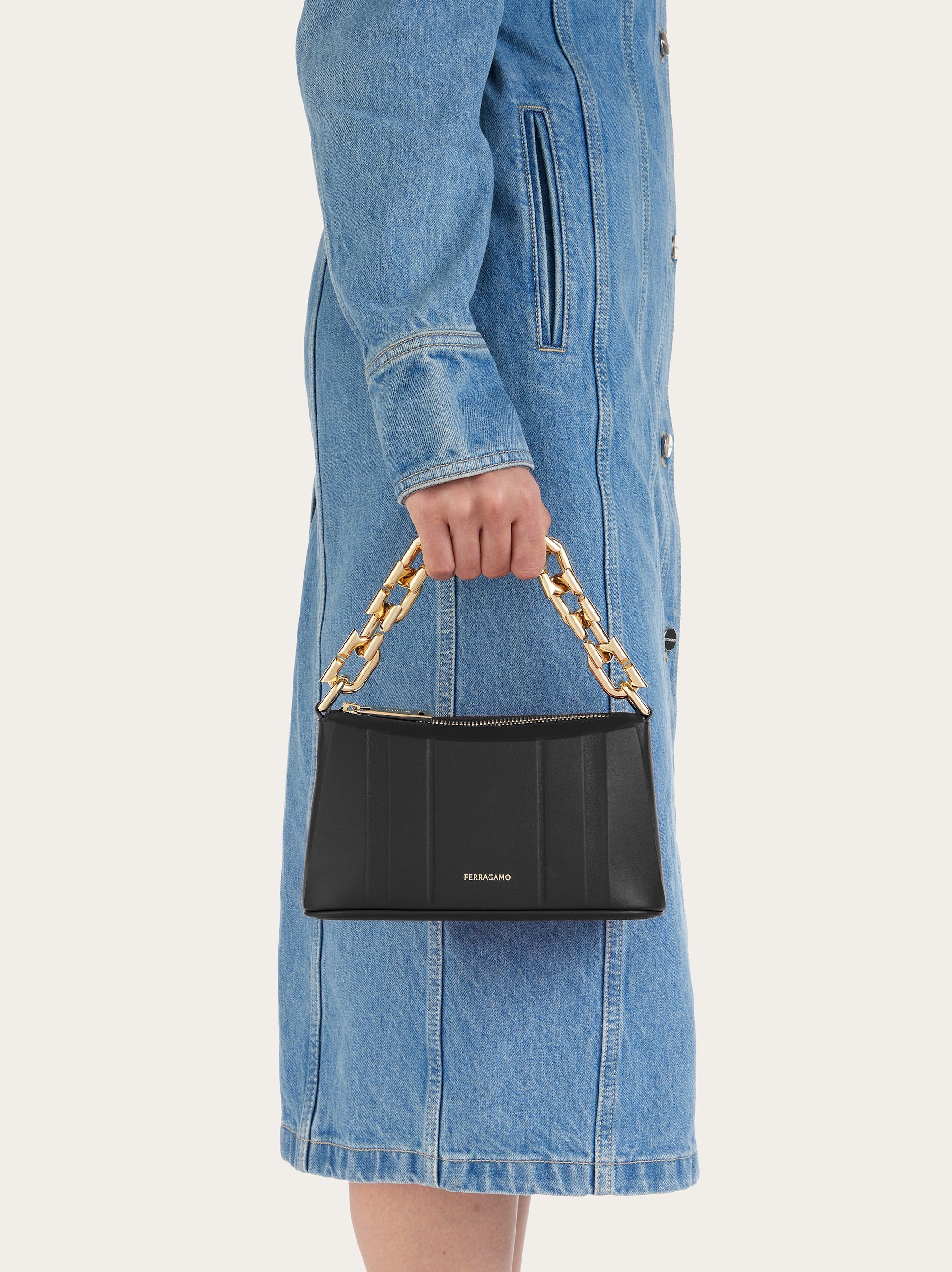 Ferragamo Gancini Chain Mini Bag In Black