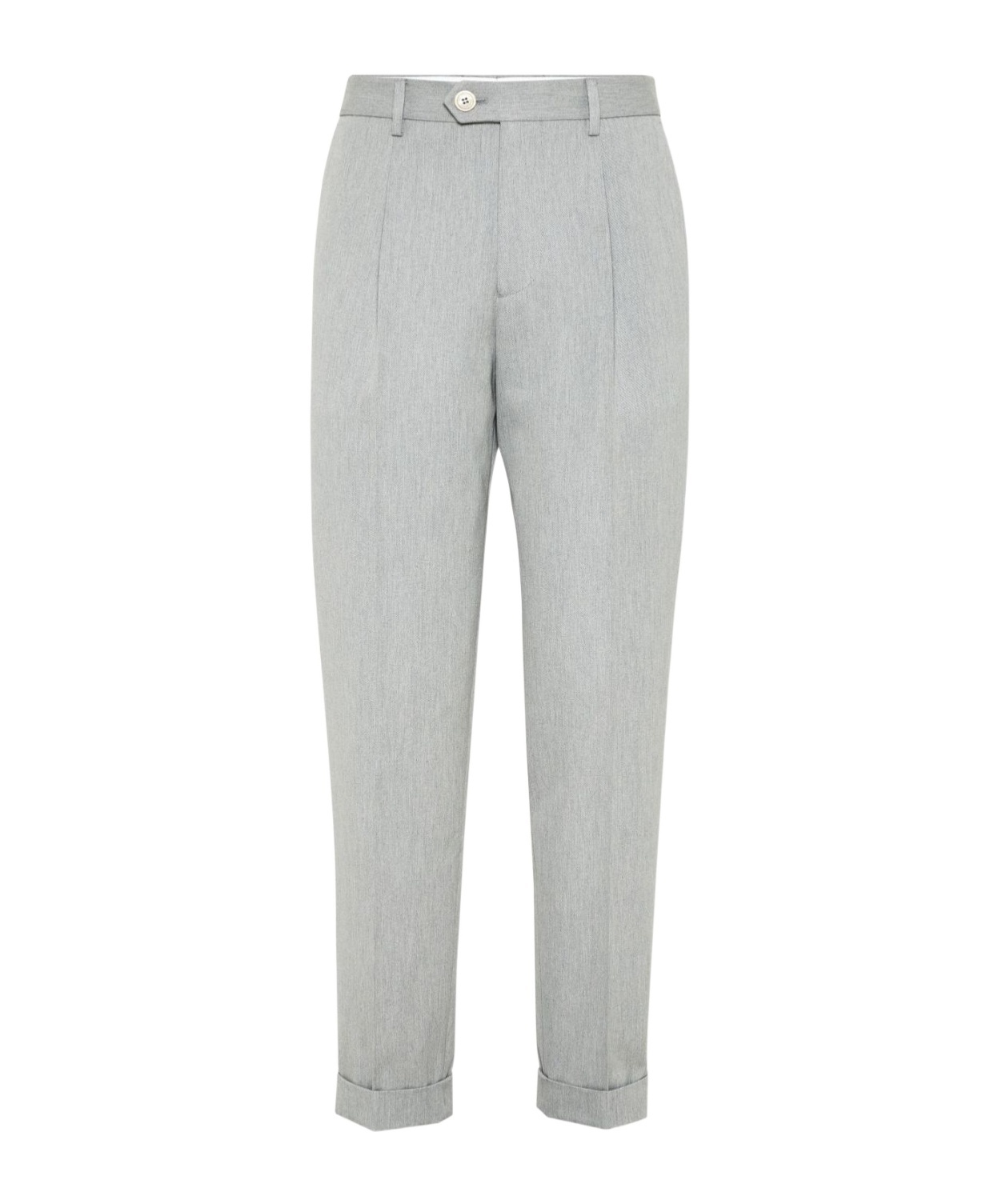 Brunello Cucinelli Wool And Cotton Trousers With Cuffs In Gray