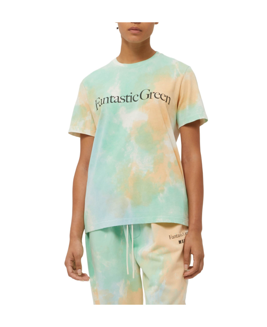 Msgm Fantastic Green Tie Dye Cotton T-shirt In Green