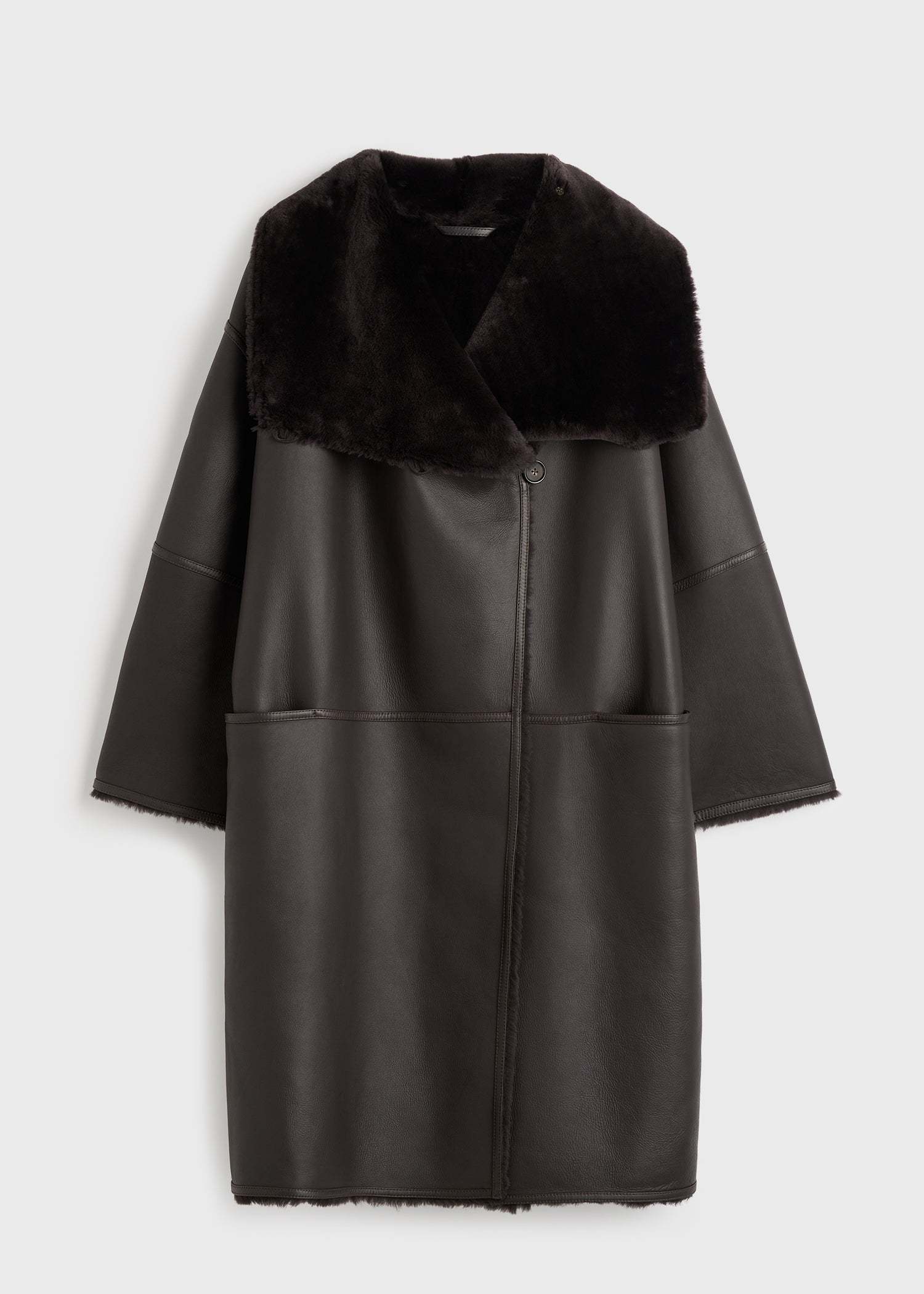 Totême Paneled Shearling Coat In Brown
