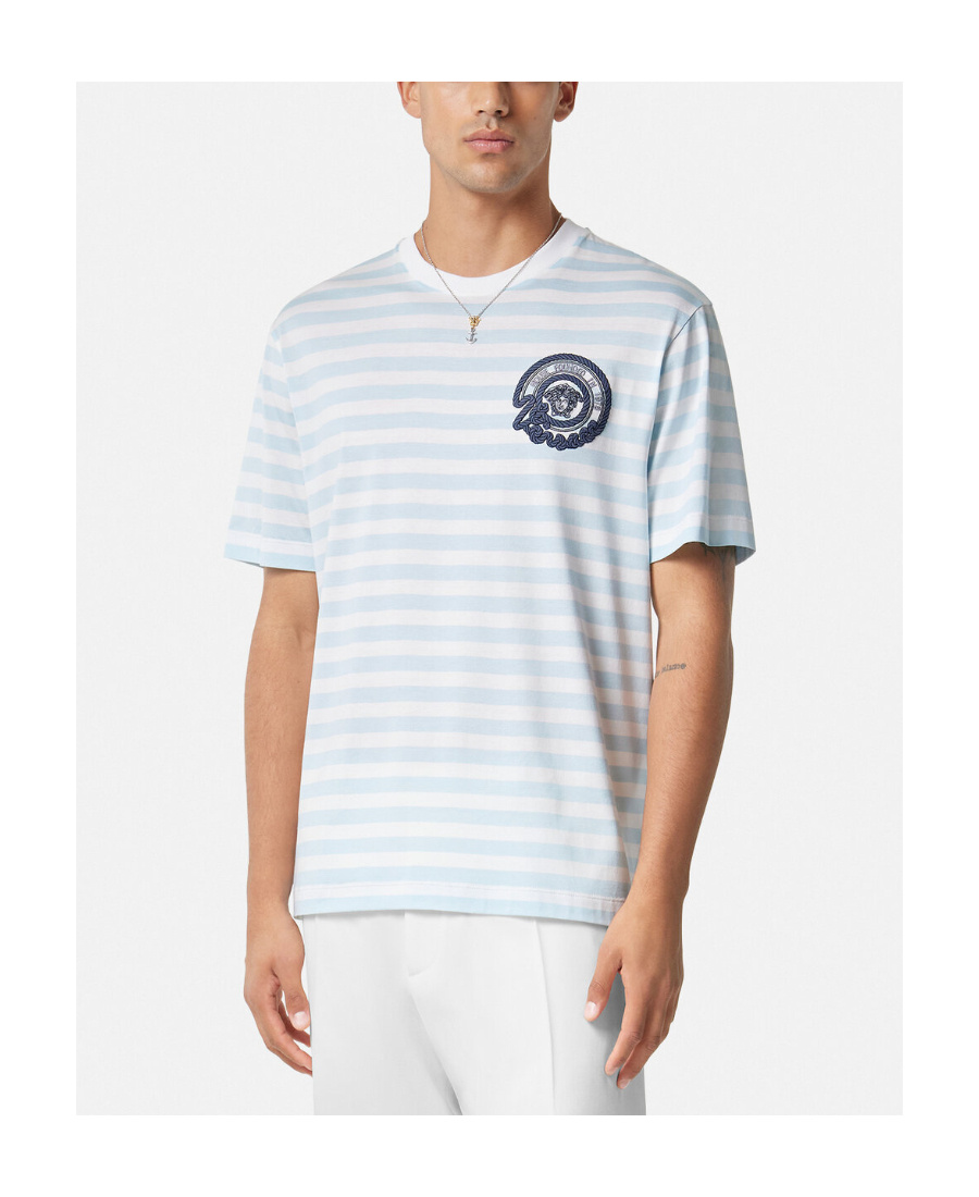 Versace Multicolored Nautical Stripe T-shirt In Blue
