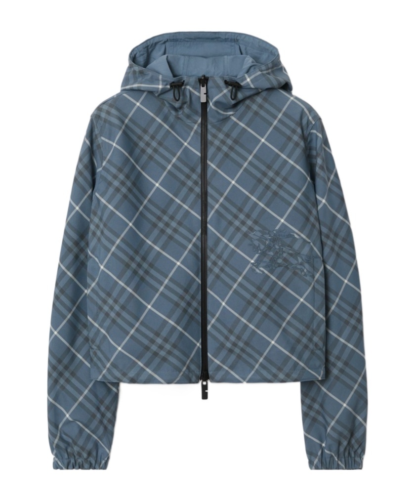 Burberry Checked Reversible Cropped Jacket In Blue