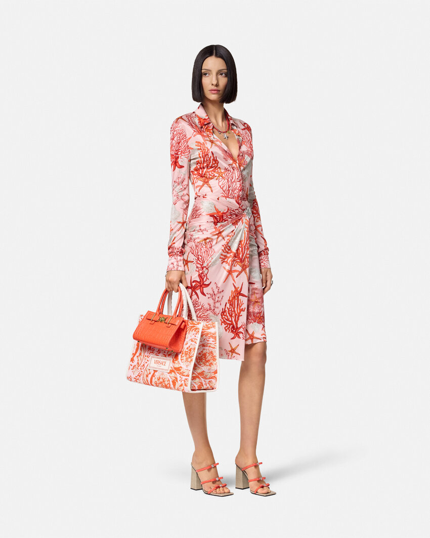 Versace Sea Life-print Midi Skirt In Pink