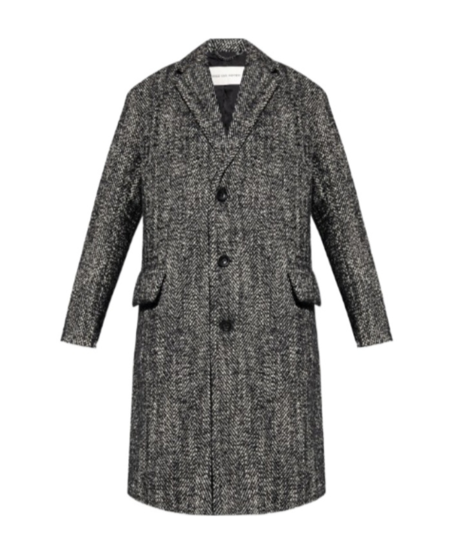 Dries Van Noten White And Grey Mohair And Wool Coat In Black