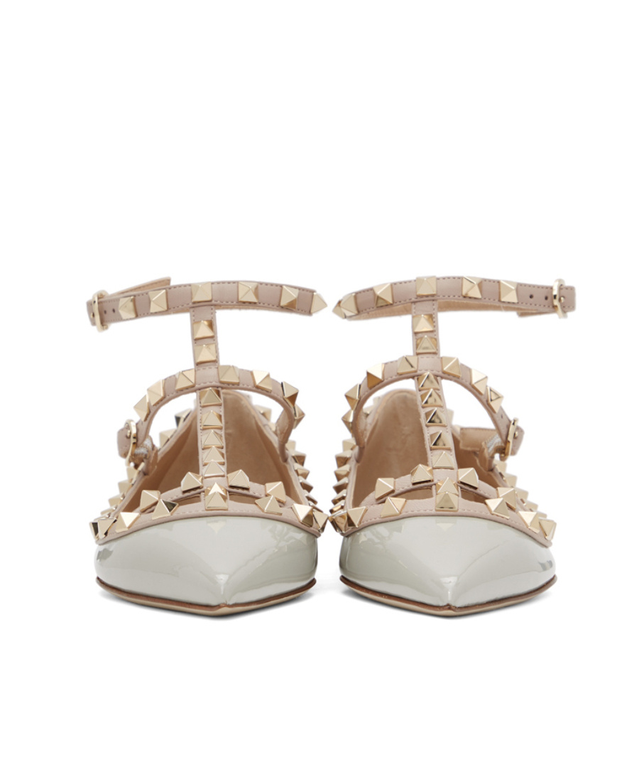 Valentino Rockstud-embellishment Pointed-toe Ballerina Shoes In Neutral
