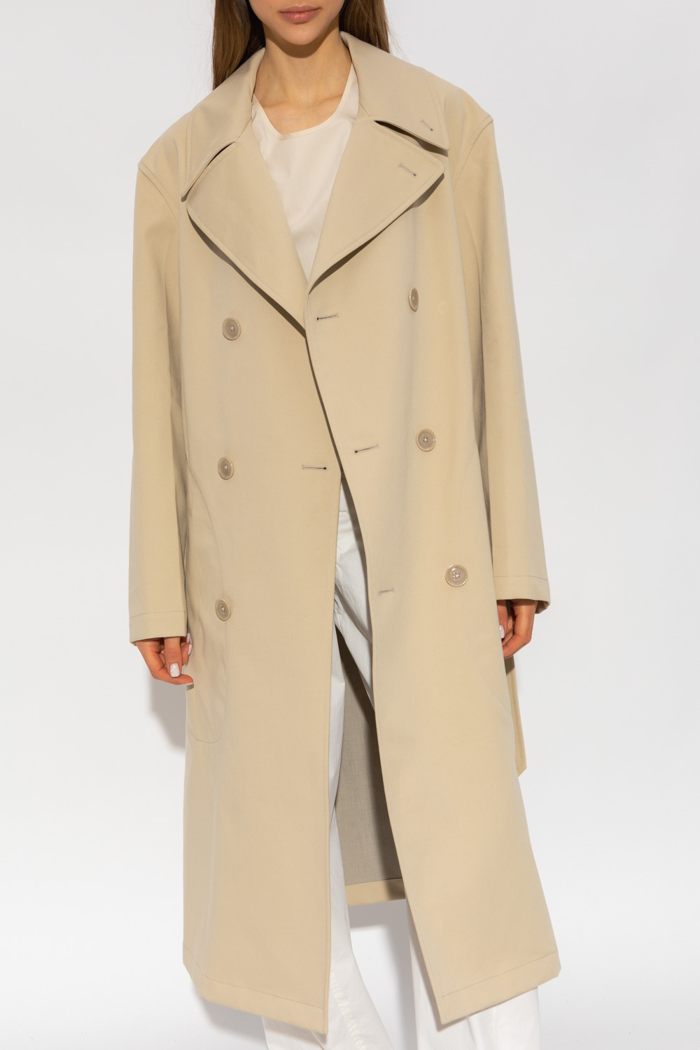Lemaire Belted Double-breasted Coat In Nude