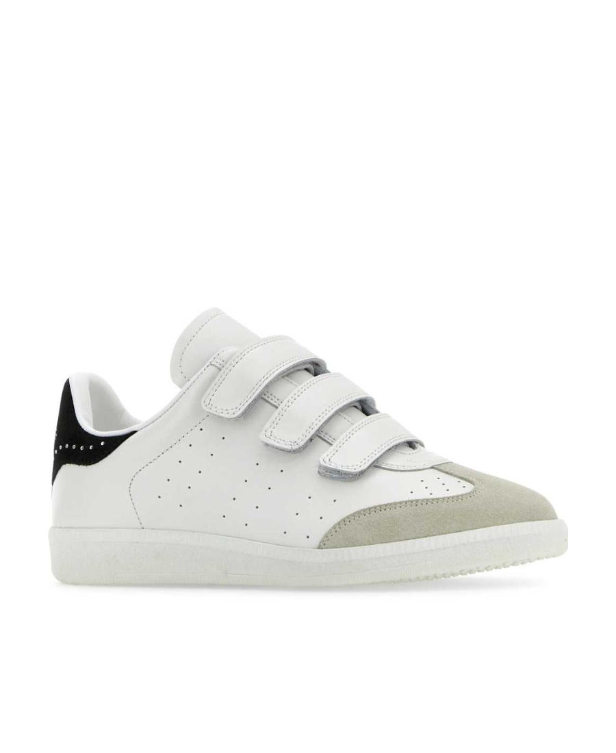 Isabel Marant Beth Crystal-detailed Perforated Suede-trimmed Leather Sneakers In White