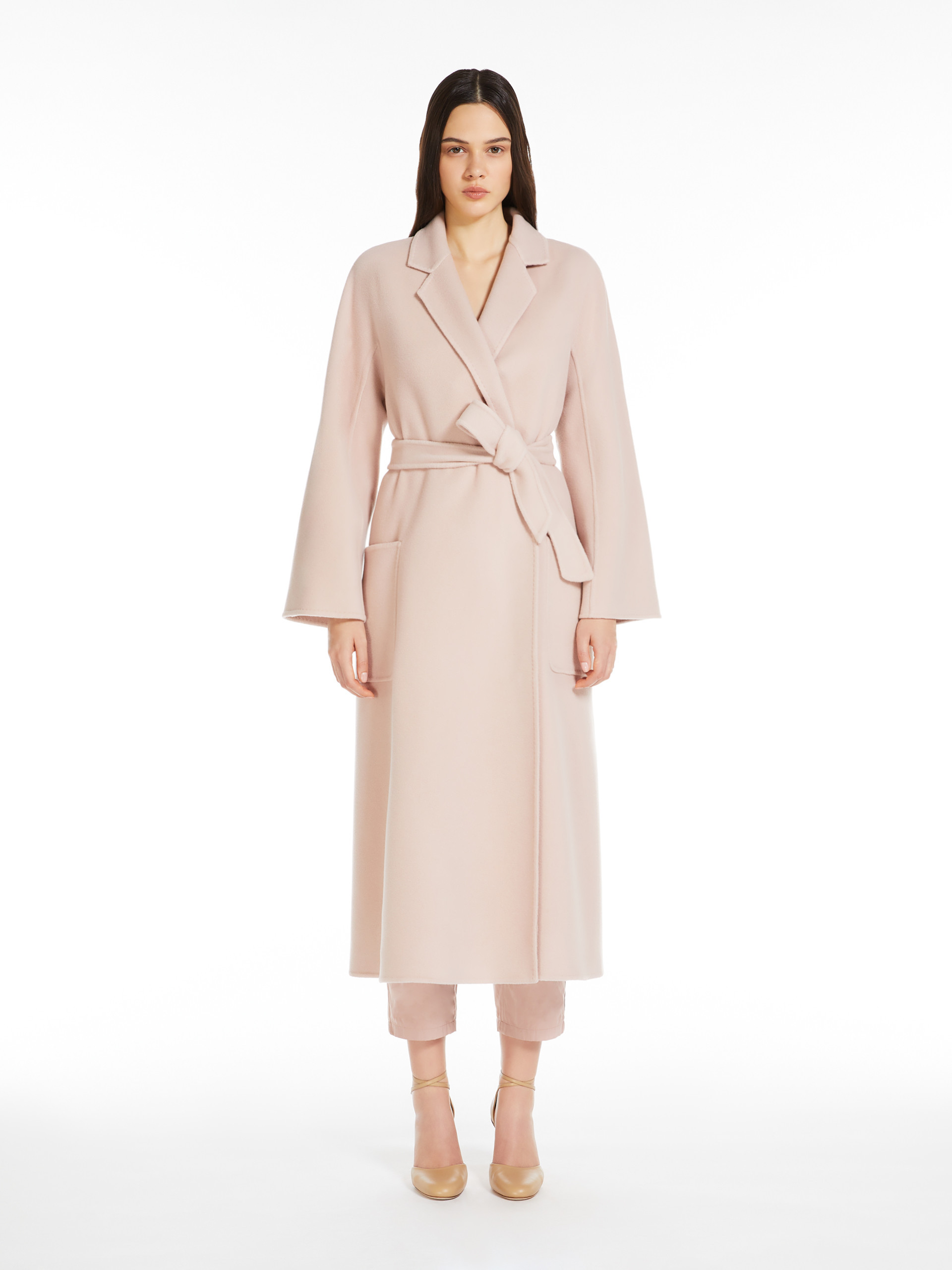 Max Mara Long-sleeved Cashmere Coat In Nude