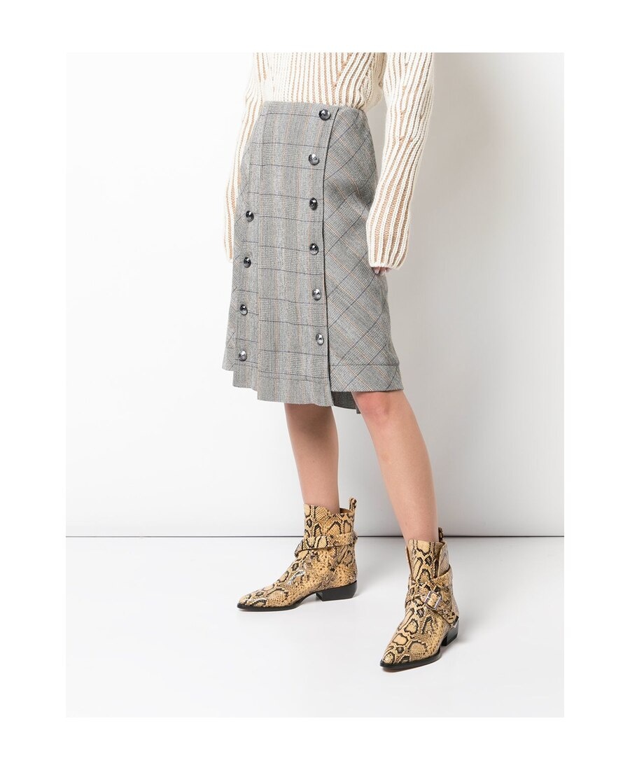 Chloé Checked Pleated Skirt In Gray
