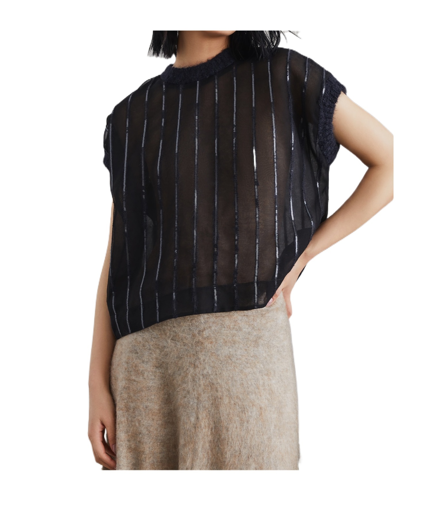 Brunello Cucinelli Sequin-embellished Silk-organza Top In Black