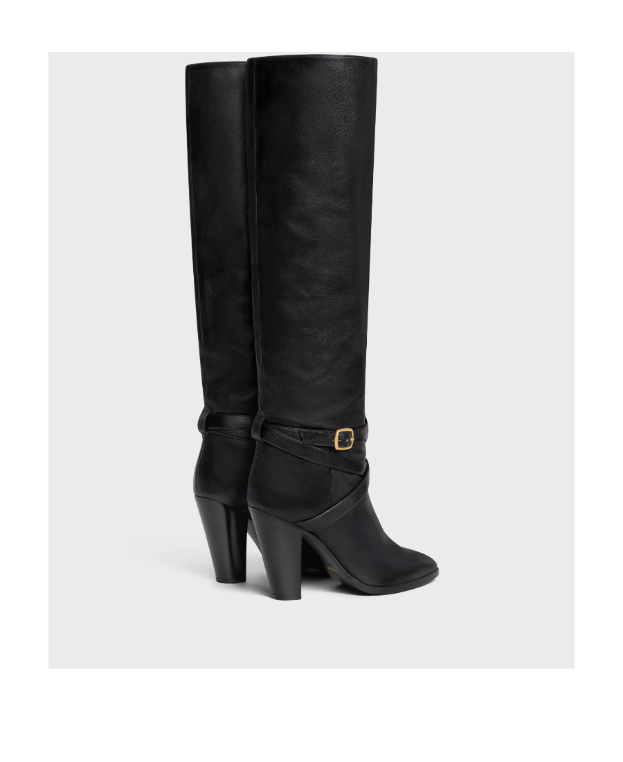 Celine Knee-length Wilters Leather Boots With Ankle Strap 10cm In Black