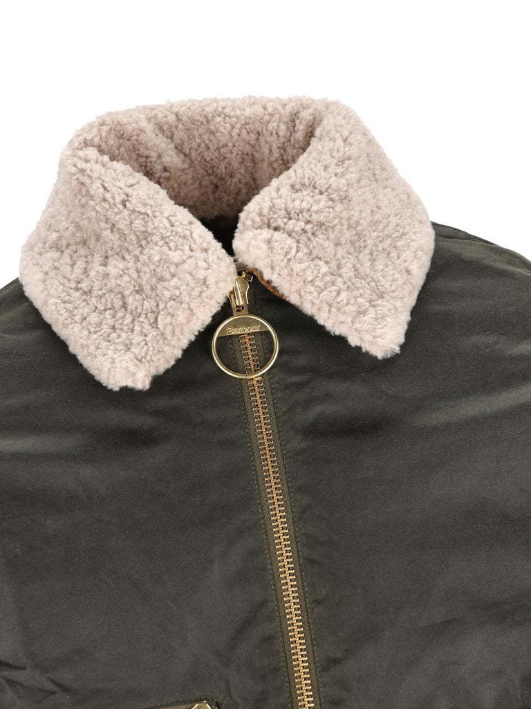 Barbour Womens Archive Olive Maxine Faux-fur-collar Waxed-cotton Jacket In Green
