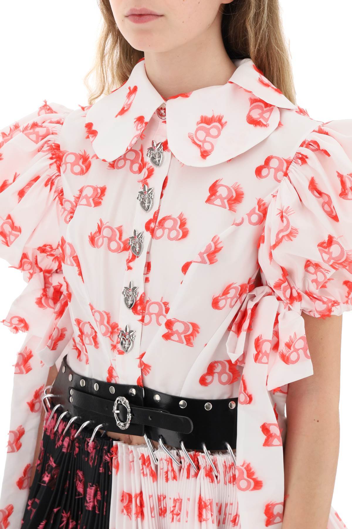 Chopova Lowena Apex Printed Puff-sleeve Pleated Mini Dress In White