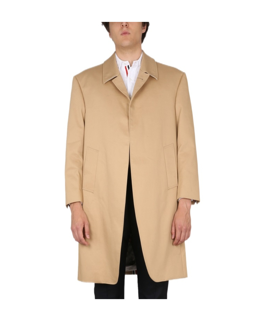 Thom Browne Cotton Coat With Notched Lapels And Back Vent In Nude