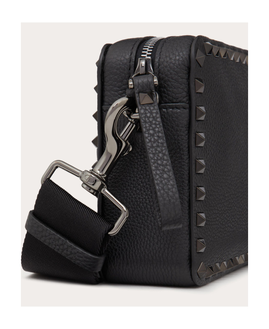 Valentino Garavani Rockstud Grainy Calfskin Crossbody Bag In Black