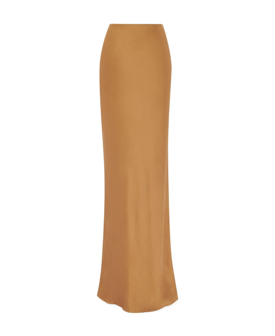 Saint Laurent Women's Crepe Satin Long Skirt In Brown