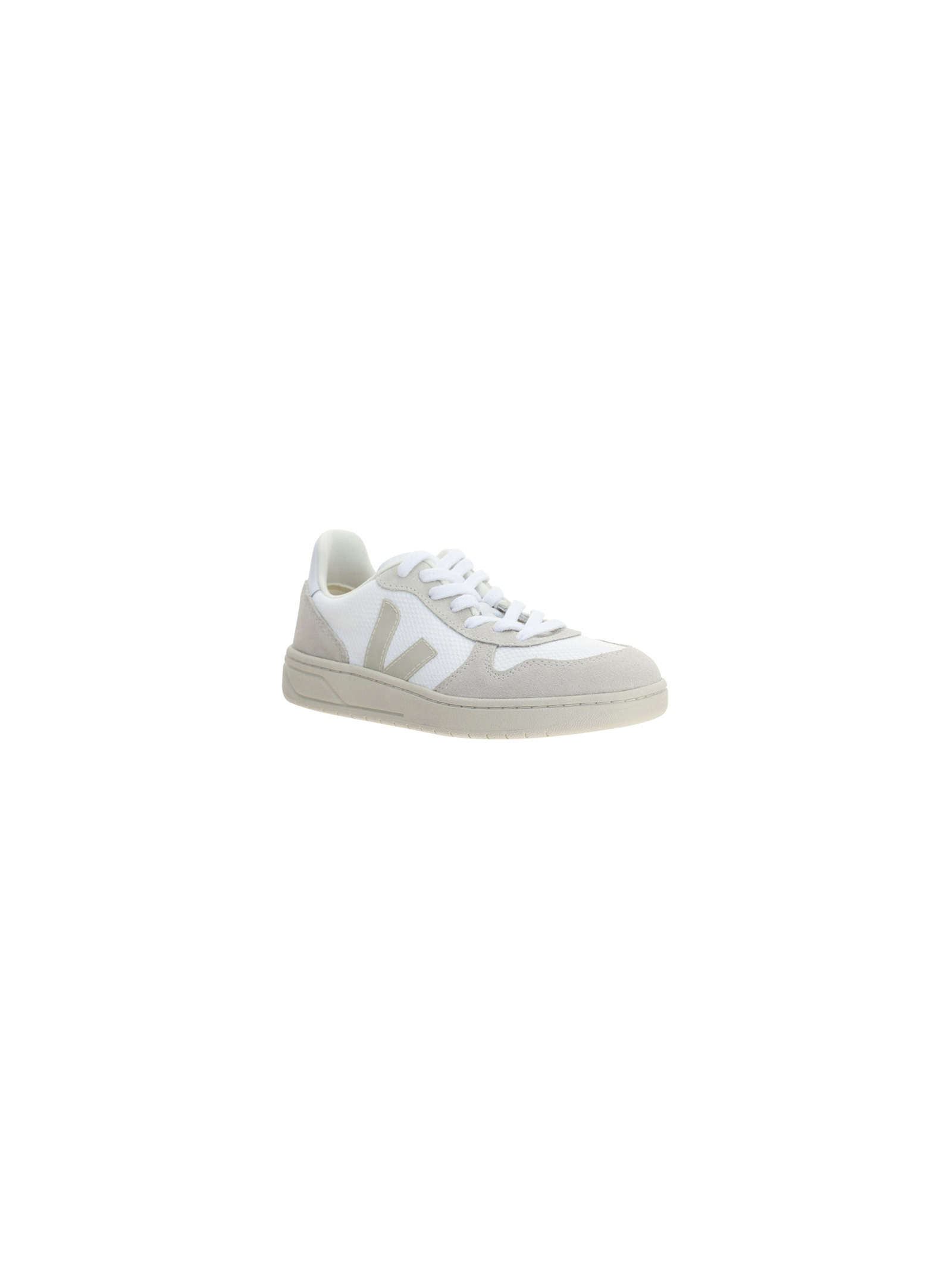 Veja V-10 Leather-trimmed Mesh And Suede Sneakers In White