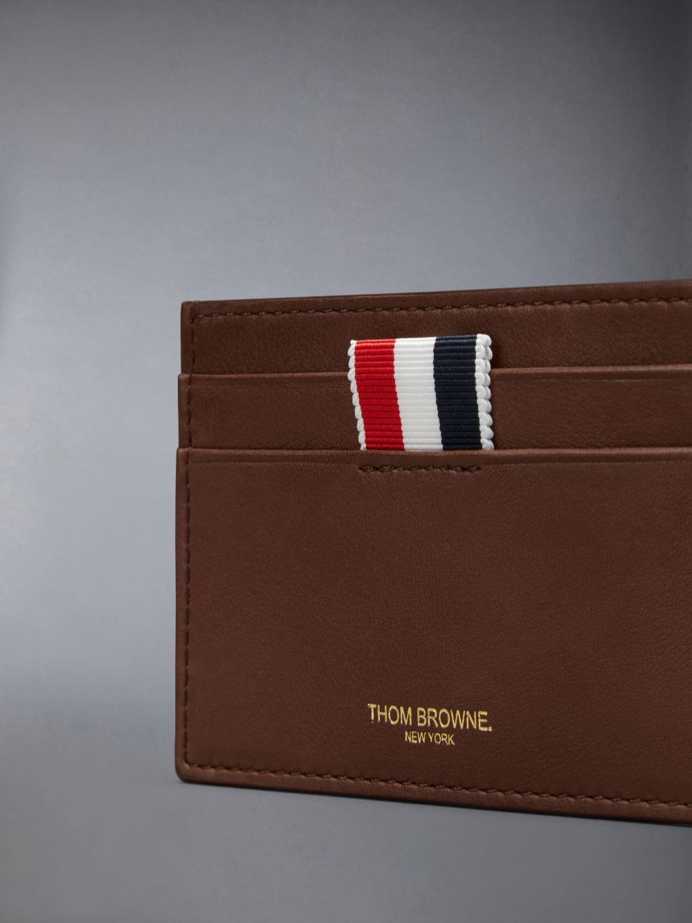 Thom Browne Compact Dark Brown Calfskin Credit Card Holder Men In Brown