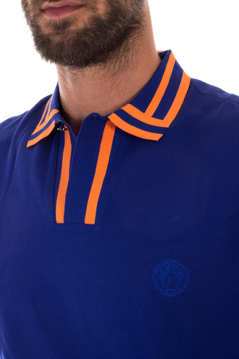 Versace Logo Polo Shirt In Blue