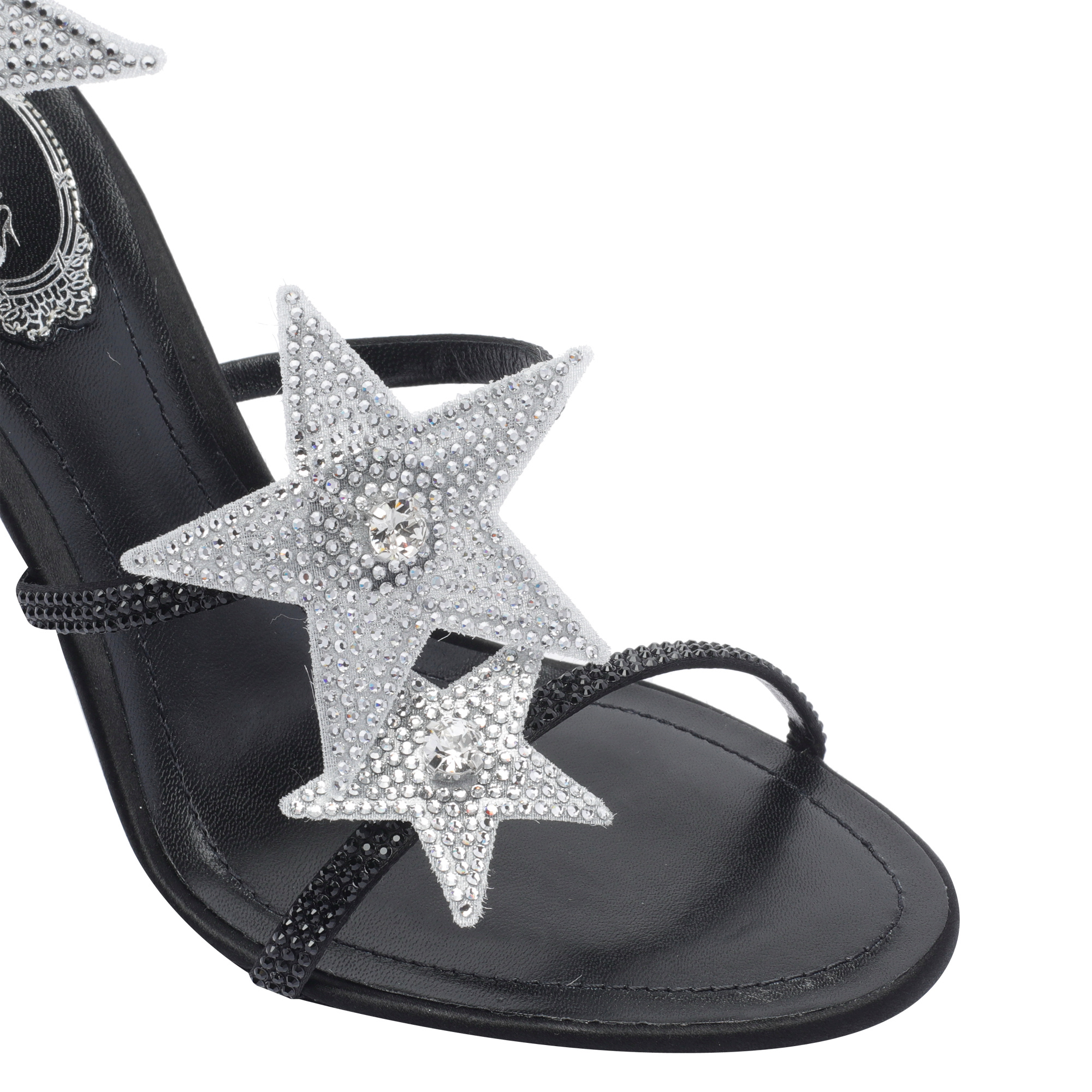 René Caovilla Round Toe High Heel Sandals In Black
