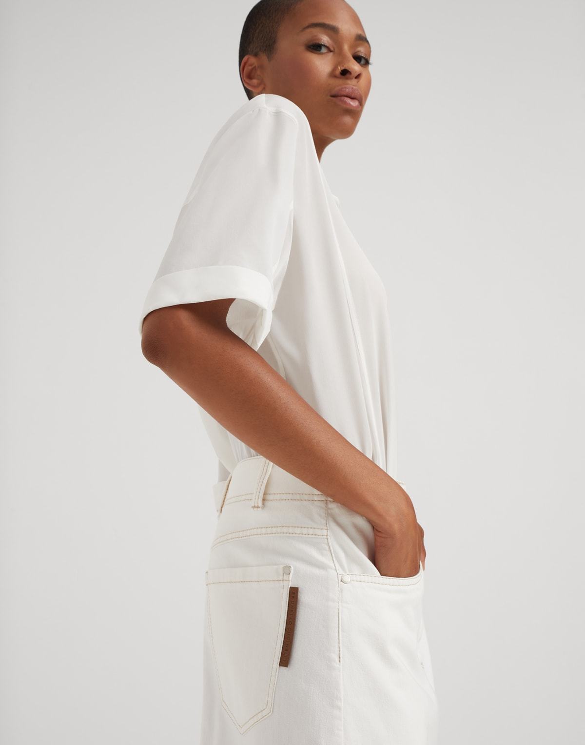 Brunello Cucinelli High-waisted Denim Midi Skirt In White
