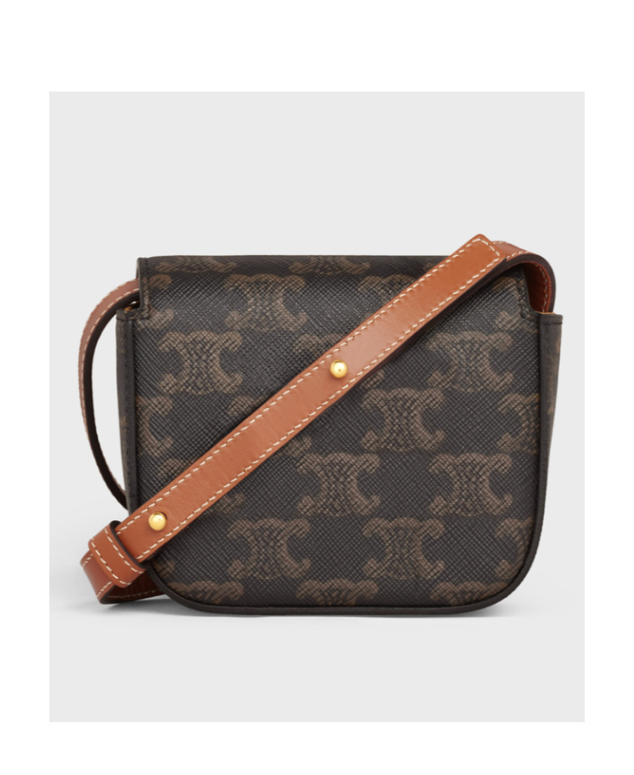 Celine Triomphe Canvas And Calfskin Mini Claude Bag In Brown