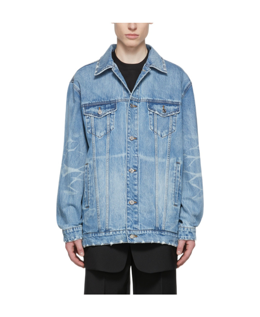 We11 Done Logo Lapel Denim Coat In Blue