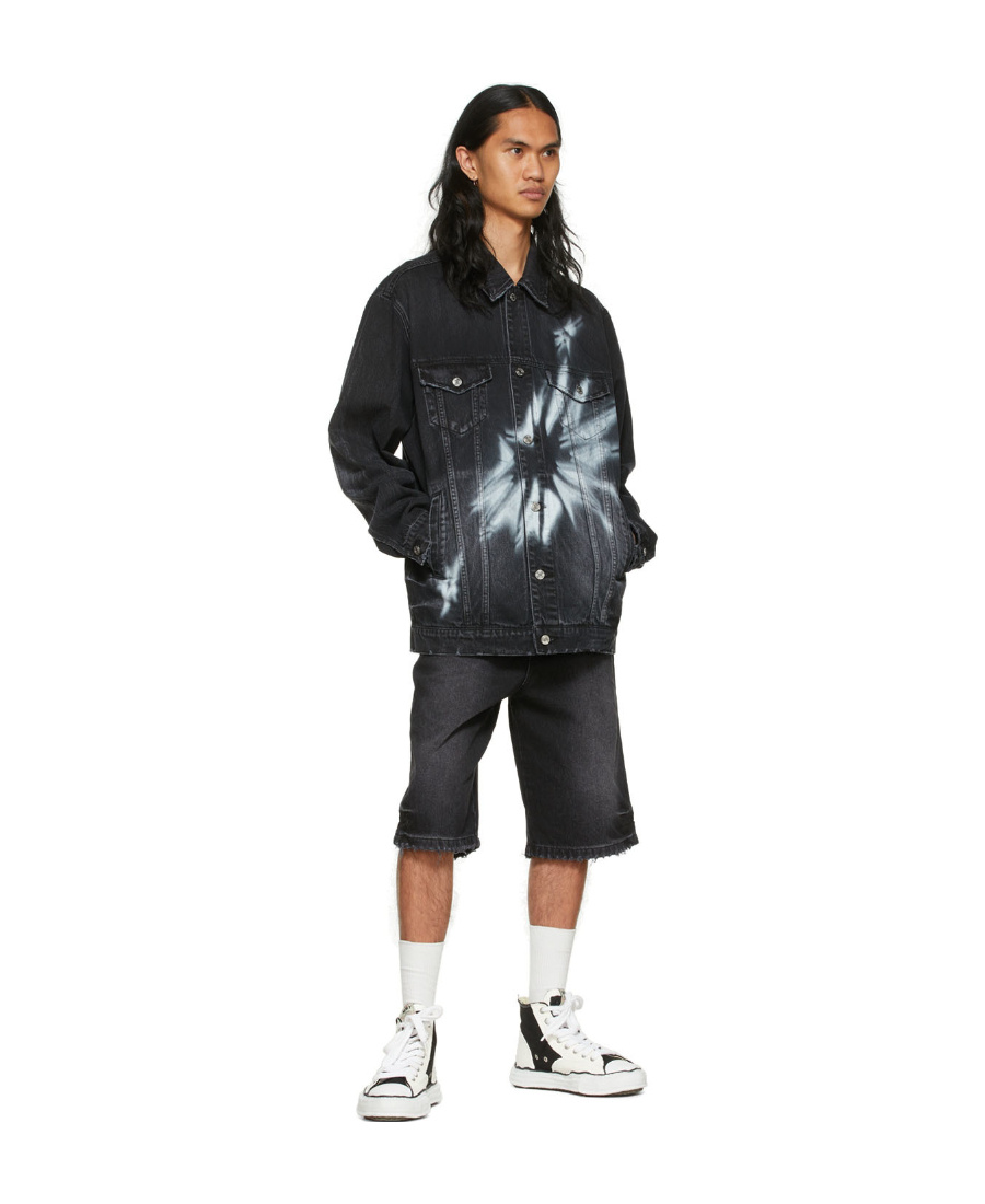 We11 Done Printed Denim Coat In Black