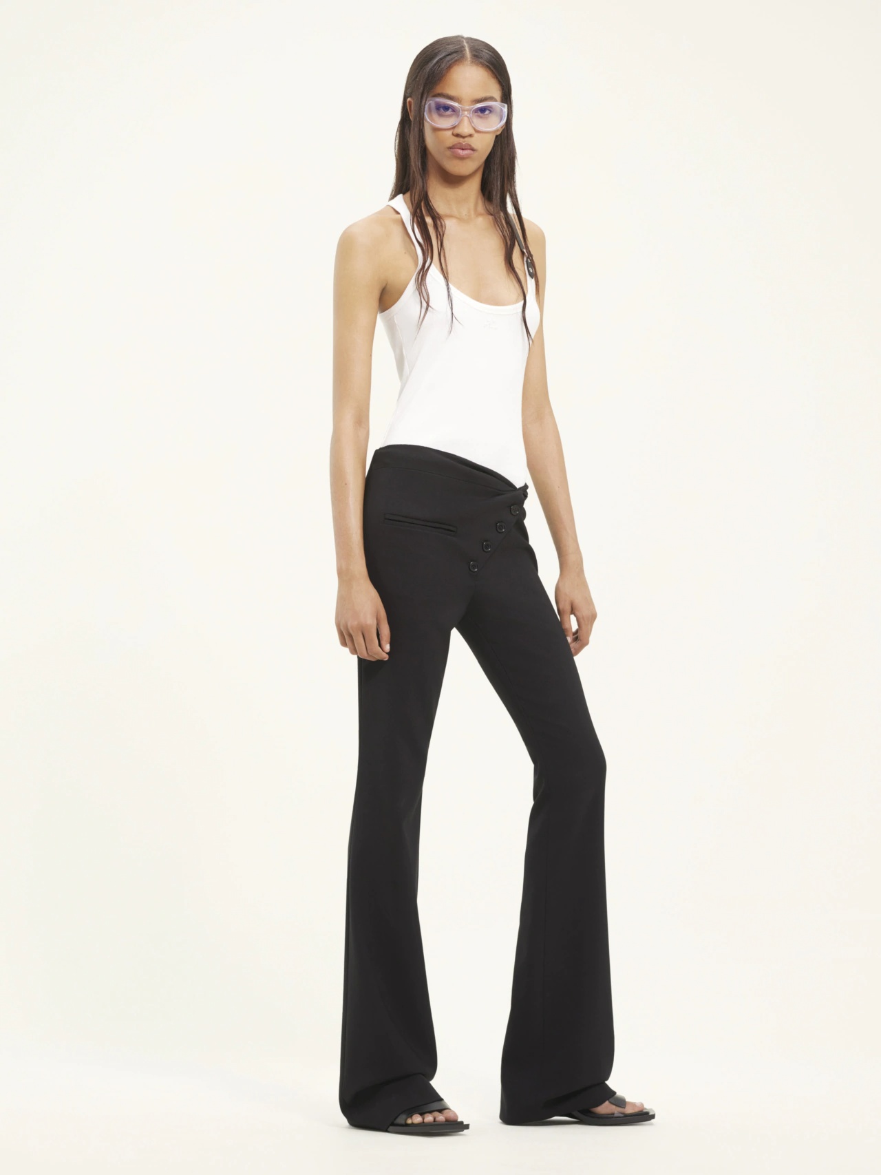 Courrèges Ribbed Top With Logo In White
