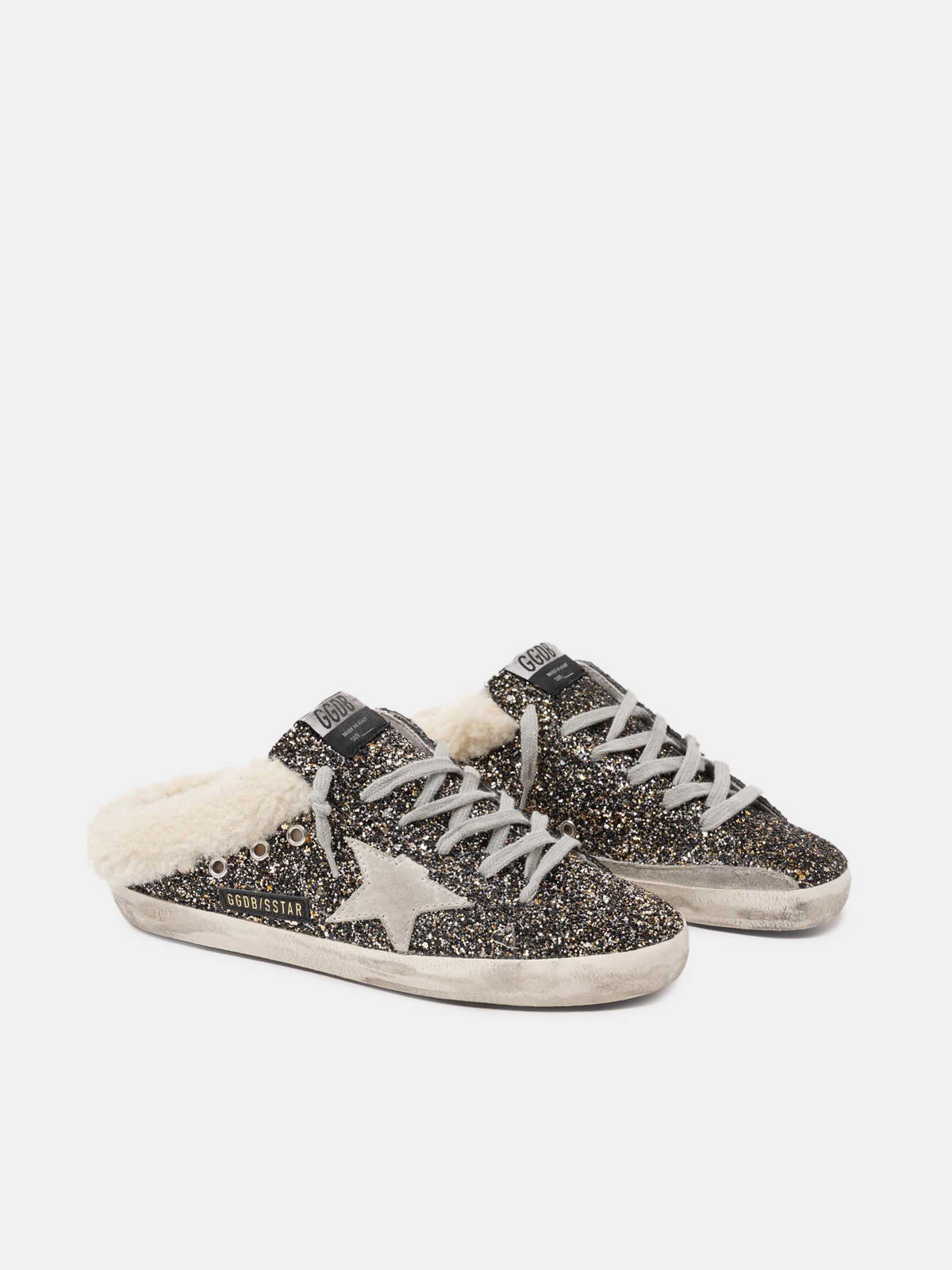 Golden Goose Super-star Sabot-style Sneakers With Glitter And Shearling Lining